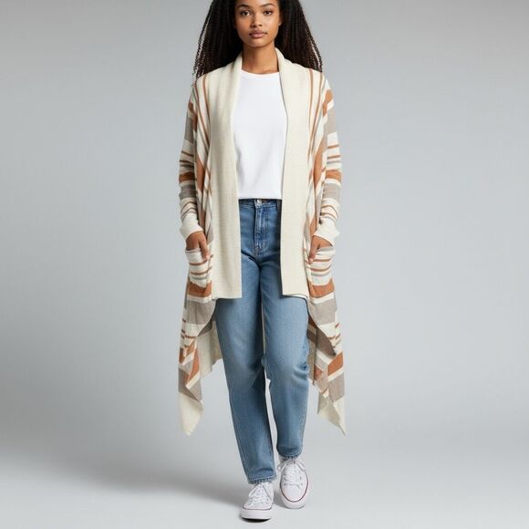 NWT Native Outsiders Striped Waterfall Cardigan Sweater Medium - Picture 1 of 5